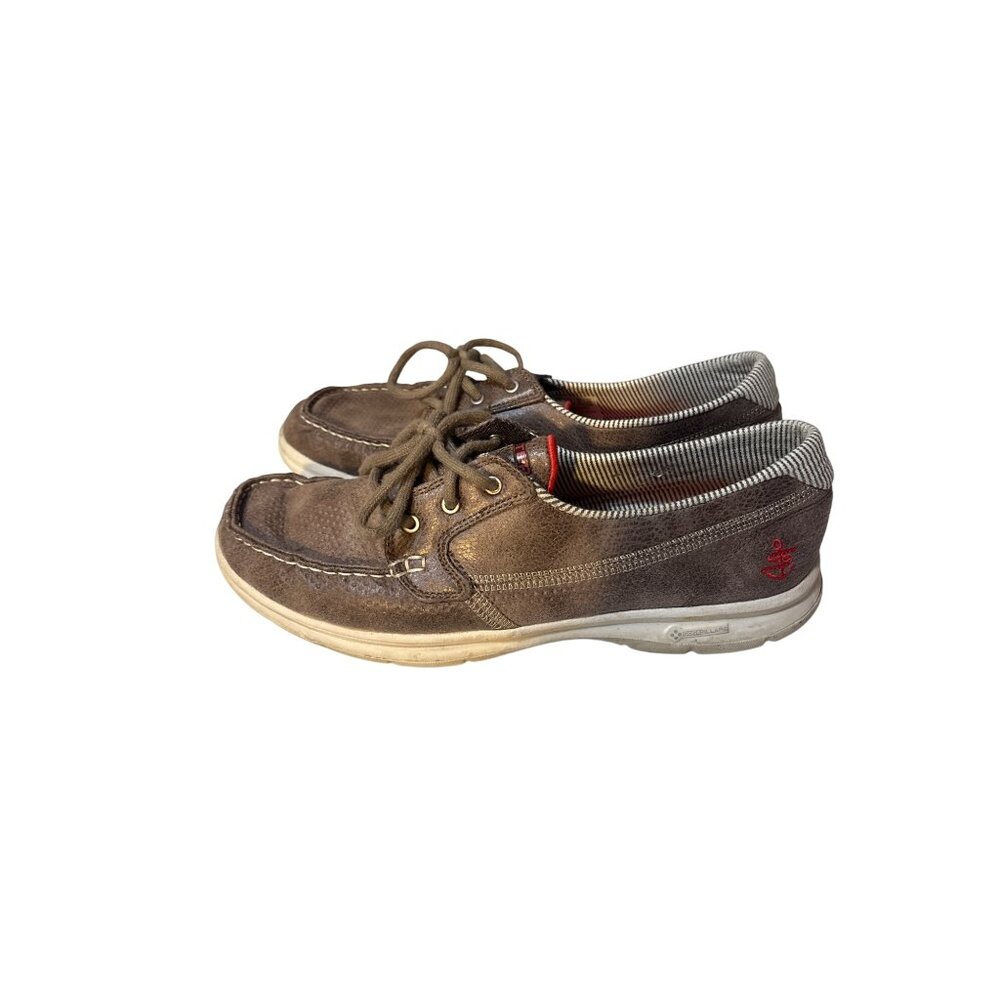 Skechers Womens Brown Suede‎ Boat Shoes With Laces & Striped Heel Detail Size 10